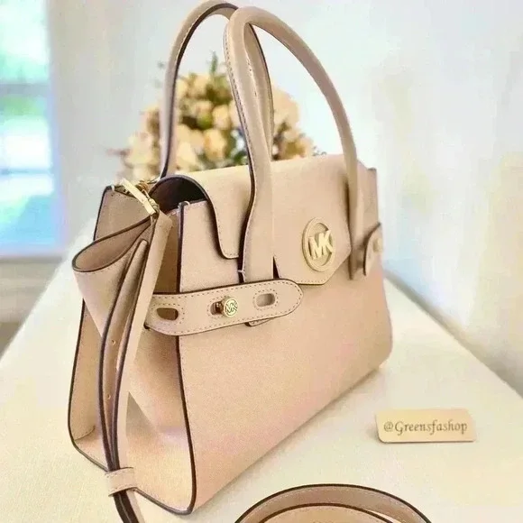Michael Kors Purse Carmen Medium Flap Satchel shoulder bag buff